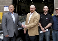 From left are Matt Carlson, Luther Automotive Group; Jeff Fowler, VW of America, DCTC Transportation and Industry Dean Chad Sheets and automotive instructors Matt Boudinot, Jeffrey Copeland and Mark Brantner.